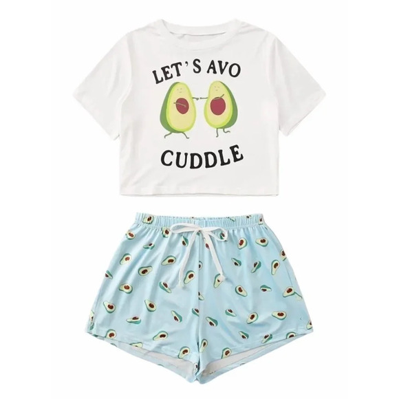 NEW! “Let’s Avo-Cuddle” Crop Top & Shorts PJ Set - Picture 2 of 8